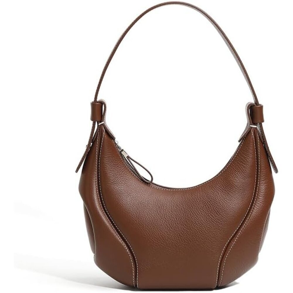 Genuine Leather Underarm Bag Women's Retro Crescent Shoulder Organizer Durable